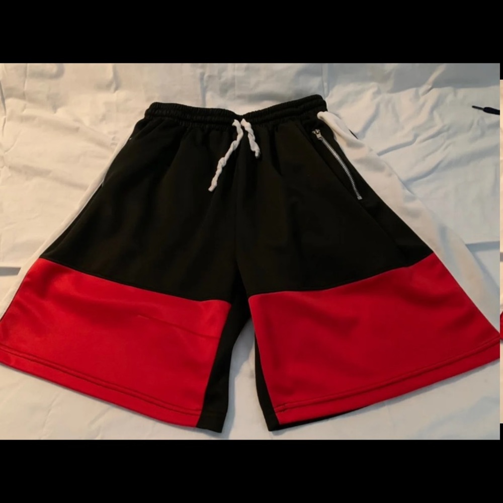 Adult Black W/ Red & White Design Shorts.
